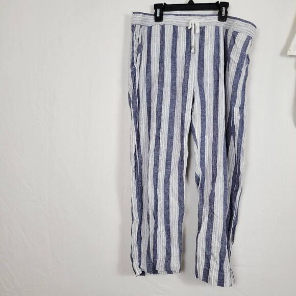 Rails Pants Women Small Agnes Tuscan Stripe Linen Cropped Pants Tie Waist Pocket - Picture 1 of 7